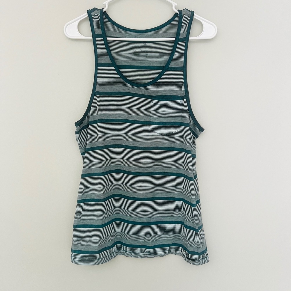 On The Byas Mens Small Striped Pocket Tank Top Teal Green White Sleeveless Shirt